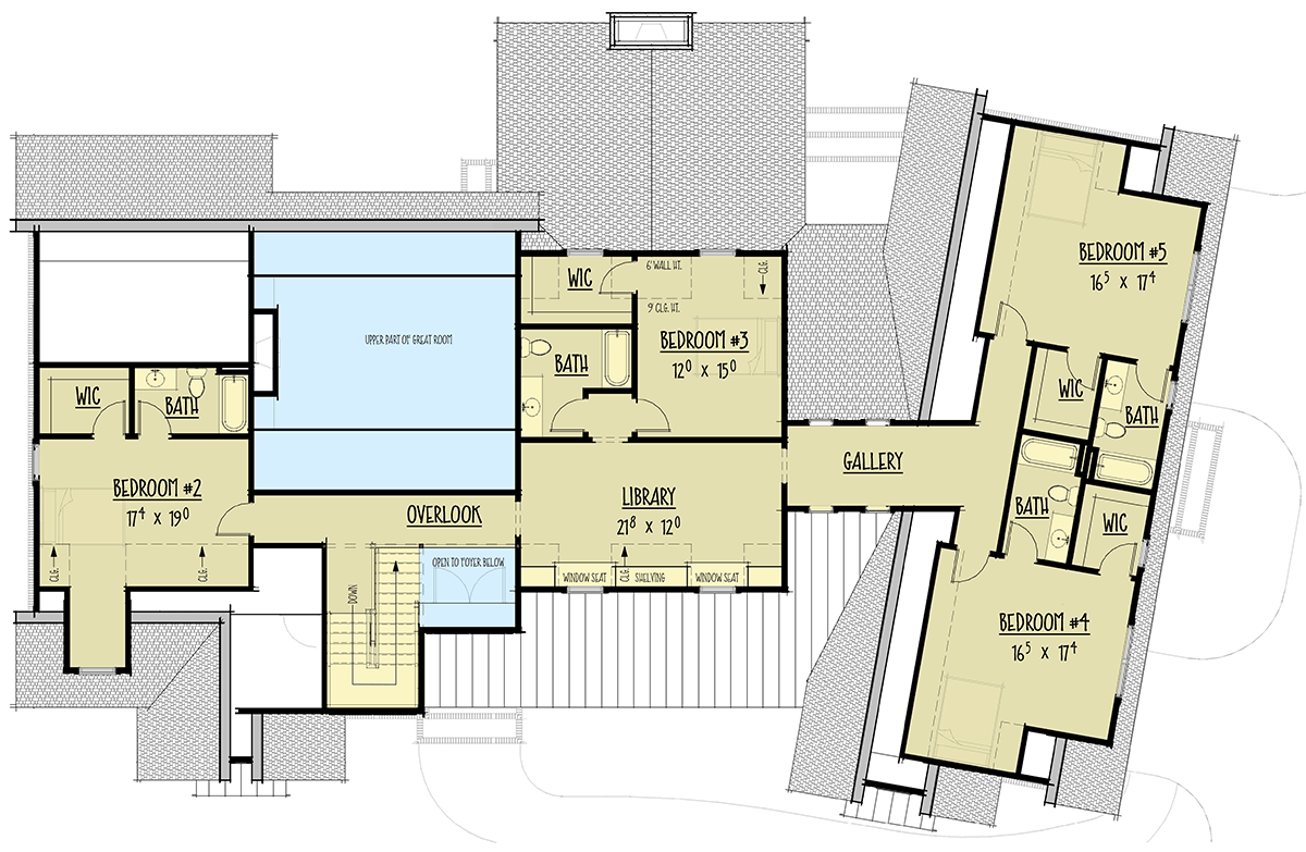 Plan 275004CMM:  5-Bed New American House Plan with Unique Angled Garage - 4838 Sq Ft - Floor Plan - 2nd Floor - Country, Craftsman, Farmhouse, Modern Farmhouse, New American, Northwest