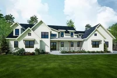 3-Bed New American House Plan with Unique Angled Garage