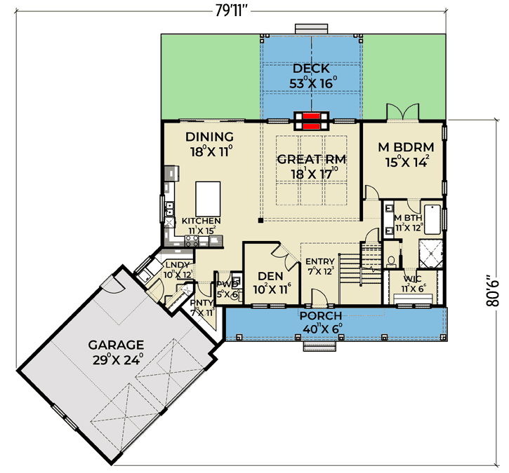 Plan 280054JWD: Two-story Country House Plan with Open-Concept Living - Floor Plan - Main Level - Country, Craftsman, Mountain, New American