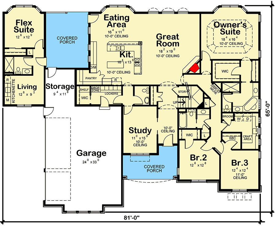 Plan 42607DB: French Country House Plan with Private In-law Suite - Floor Plan - Main Level - European, French Country