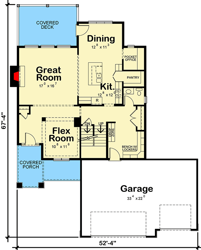 Plan 42609DB: 5-Bed New American House Plan with Lower Level Rec Room - Floor Plan - Main Level - Craftsman, New American, Traditional