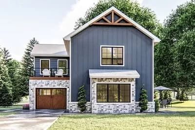 Carriage House Plan with Deck Above Garage