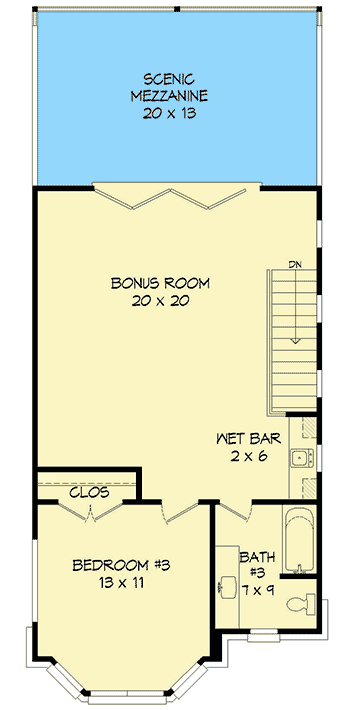 Plan 68628VR: 3-Bed Southern House Plan with Third-level Scenic Mezzanine - Floor Plan - 3rd Floor - Southern, Traditional