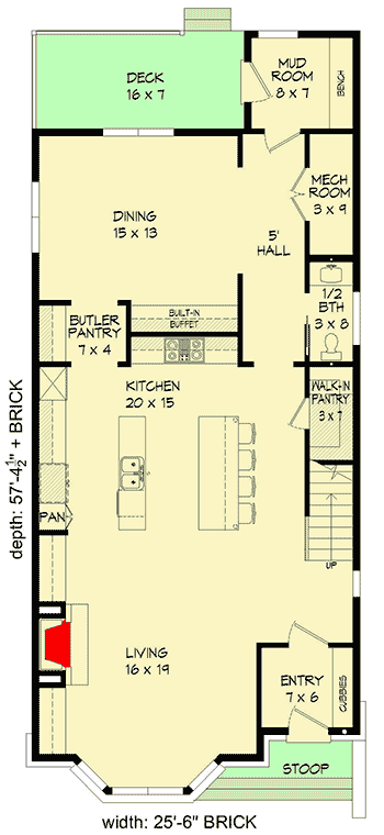 Plan 68629VR: 3-Bed Southern House Plan with Third-level Bonus Room and Mezzanine - Floor Plan - Main Level - Contemporary, Modern, Northwest