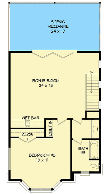 Plan 68629VR: 3-Bed Southern House Plan with Third-level Bonus Room and Mezzanine - Floor Plan - 3rd Floor - Contemporary, Modern, Northwest
