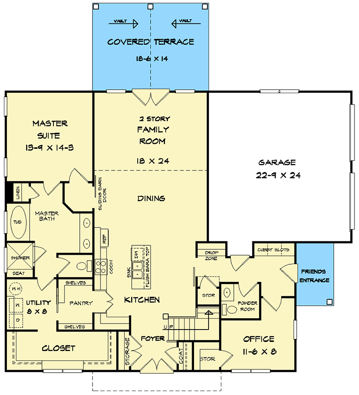 Plan 360058DK: Barndominium Style Country Home Plan with Open-Concept Layout - Floor Plan - Main Level - Barndominium, Country, Craftsman, Farmhouse, Southern