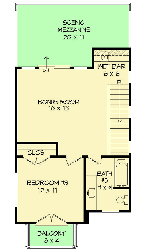 Plan 68630VR: 3 Bedroom Modern House Plan with 3rd Floor Mezzanine - Floor Plan - 3rd Floor - Contemporary, Northwest