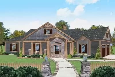 One-level Craftsman House Plan with Wide Back Porch