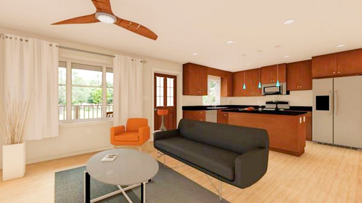 Plan 67754MG: Cozy Tiny Home with Gabled Front Porch - Image #5 - Bungalow, Cottage, Country, Craftsman, Vacation