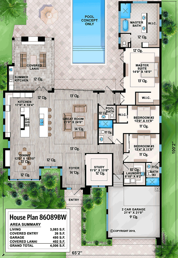 Plan 86089BW: Contemporary Beach House for Indoor / Outdoor Lifestyle - Floor Plan - Main Level - Coastal, Coastal Contemporary, Contemporary, Florida-Style, Mid Century Modern, Modern