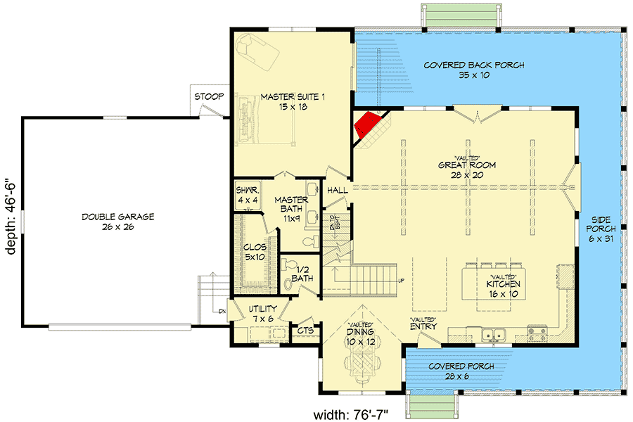 Plan 68631VR: 3 Bed Country Home Plan with Flexible Lower Level - 2123 Sq Ft - Floor Plan - Main Level - Country, Farmhouse