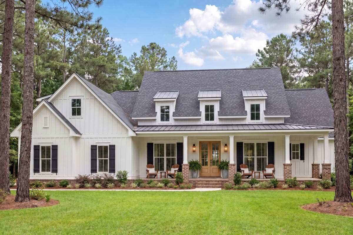 Plan 51807HZ: Modern Farmhouse Plan with Three Dormers - 2570 Sq Ft - Image #1 - Country, Craftsman, Farmhouse, Modern Farmhouse, New American