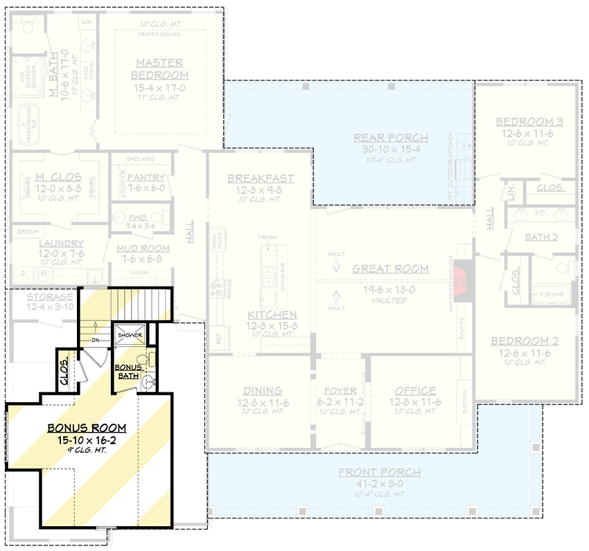 Plan 51807HZ: Modern Farmhouse Plan with Three Dormers - 2570 Sq Ft - Floor Plan - Bonus Level - Country, Craftsman, Farmhouse, Modern Farmhouse, New American
