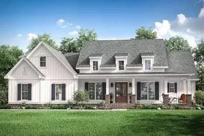 Modern Farmhouse Plan with Three Dormers - 2570 Sq Ft