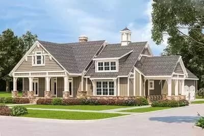 3-Bed Craftsman Home Plan with Side Porch Options