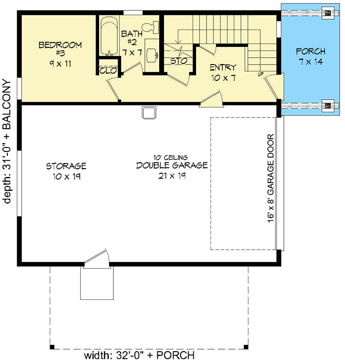 Plan 68633VR: 3-Bed Modern Mountain Home with Artist's Loft - 1359 Sq Ft - Floor Plan - Main Level - Mid Century Modern, Modern, Mountain, Vacation