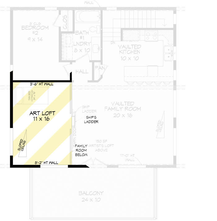 Plan 68633VR: 3-Bed Modern Mountain Home with Artist's Loft - 1359 Sq Ft - Floor Plan - Loft - Mid Century Modern, Modern, Mountain, Vacation