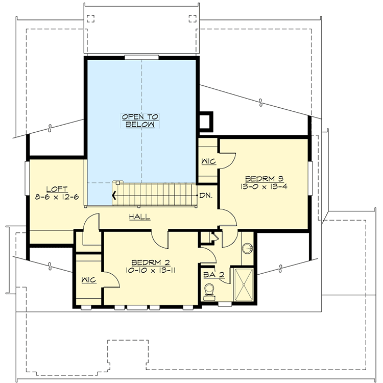 Plan 23818JD: 3-Bed Craftsman with Loft and 3-Car Garage - Floor Plan - 2nd Floor - Bungalow, Cottage, Craftsman, Northwest