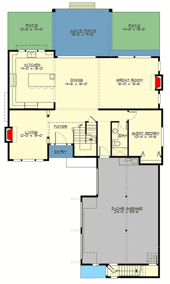 Plan 23824JD: 4-Bed Northwest Craftsman Plan with Home Office - Floor Plan - Main Level - Craftsman, Northwest, Shingle