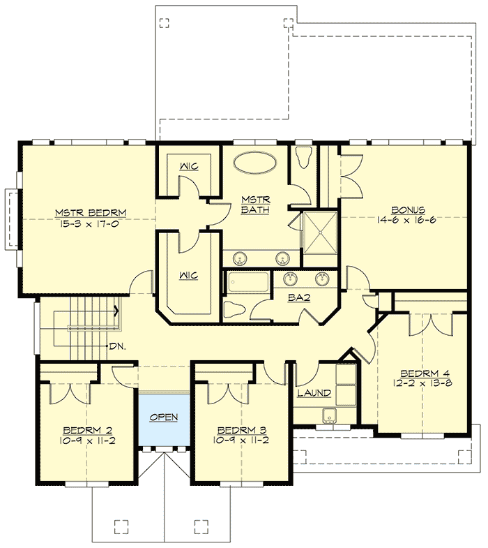 Plan 23821JD: Fresh 5-Bed House Plan with Main-level Guest Room - Floor Plan - 2nd Floor - Craftsman, New American, Northwest