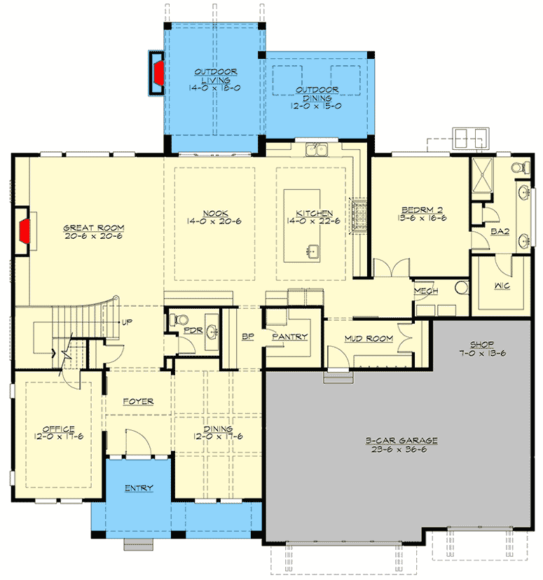 Plan 23832JD: Striking Craftsman House Plan with Media Room - Floor Plan - Main Level - Craftsman, New American, Northwest, Shingle