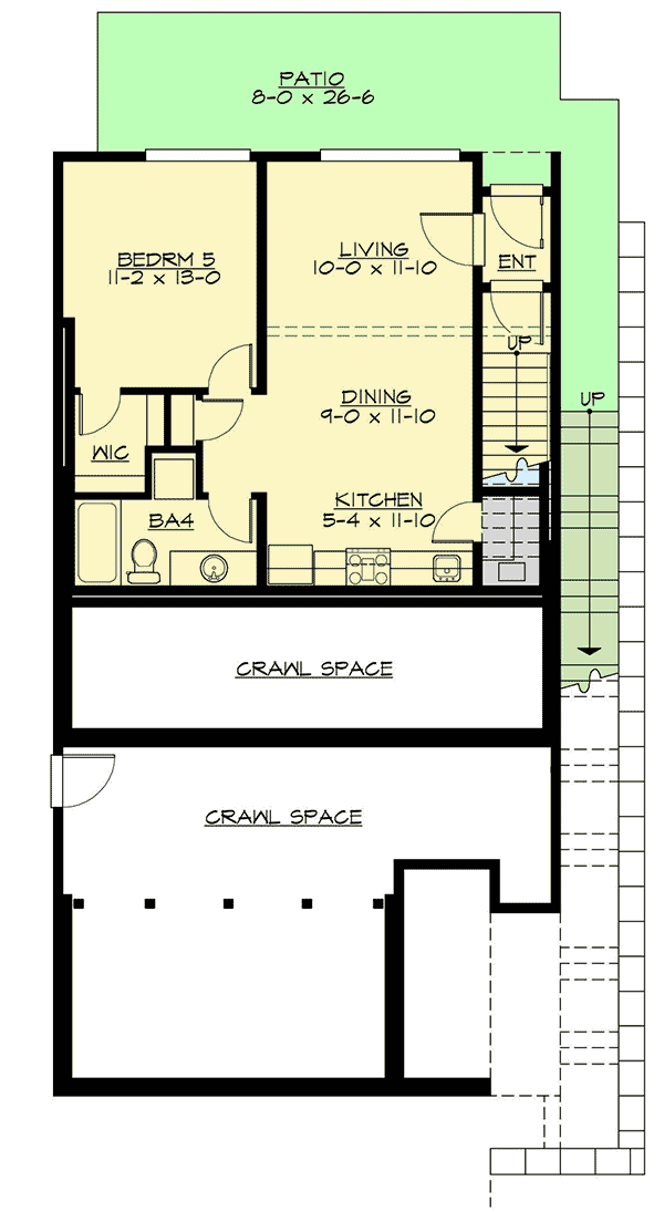 Plan 23833JD: Narrow 4-Level House Plan with Walk-out Level Apartment - Floor Plan - Apartment Level