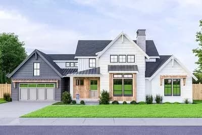3-Bed Modern Farmhouse Plan with Breezeway Attached Garage