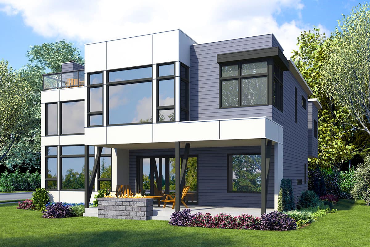 Plan 23836JD: Contemporary House Plan with Roof-top Deck - Image #6 - Modern, Northwest