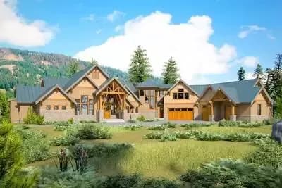 Spacious Mountain House Plan with 4-Car Garage and Workshop