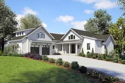 New American House Plan Bonus Above 2-Car Garage