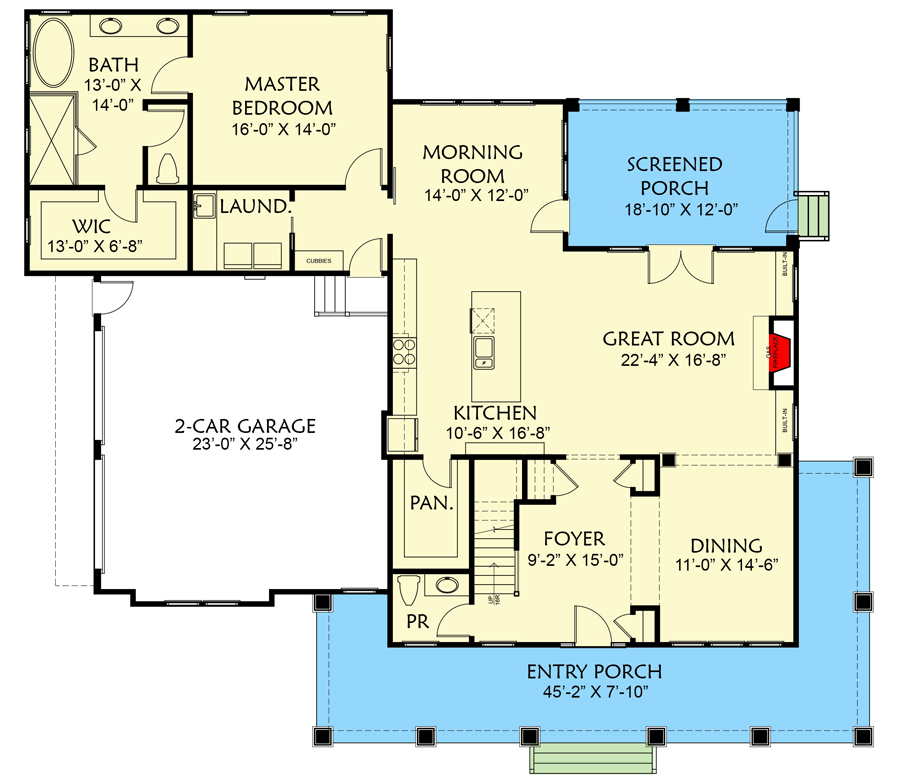 Plan 500067VV: 4-Bed Exclusive Craftsman House Plan with Main Floor Master - 2984 Sq Ft - Floor Plan - Main Level - Country, Craftsman, New American, Northwest