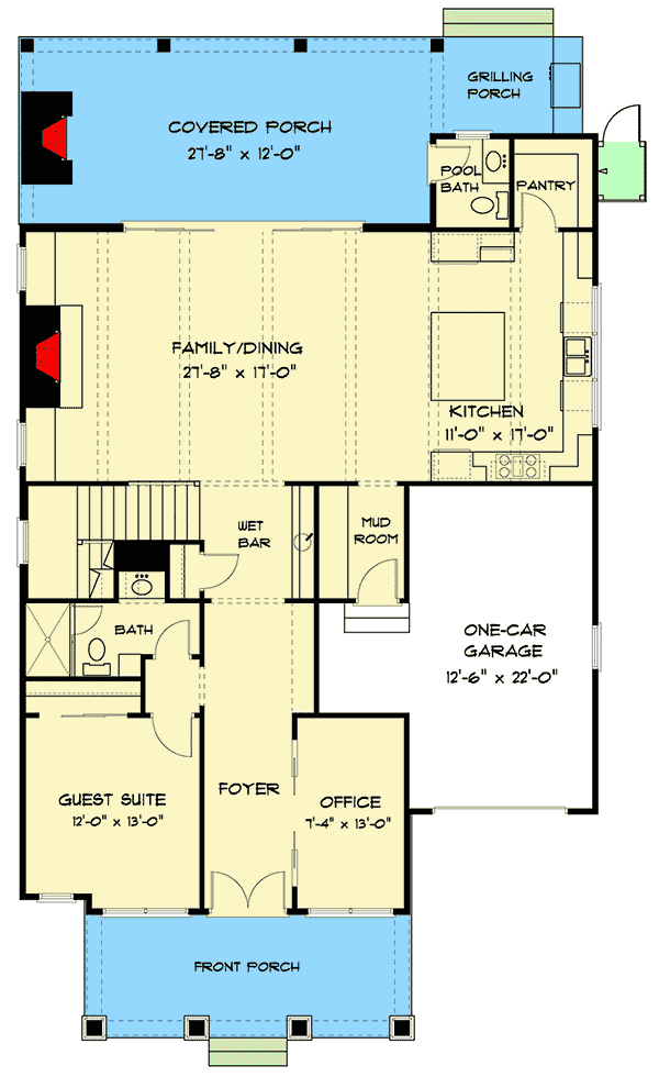 Plan 93128EL: 2-Story Craftsman House Plan with Open-Concept Floor Plan - Floor Plan - Main Level - Country, Craftsman, New American, Northwest, Traditional