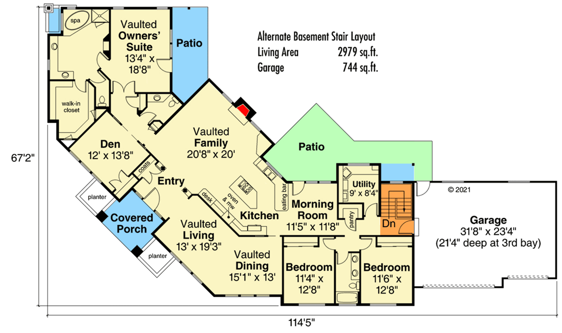 Plan 72968DA: Spacious One-Story House Plan for a Corner Lot - Floor Plan - Basement Stair Location - Southern, Traditional
