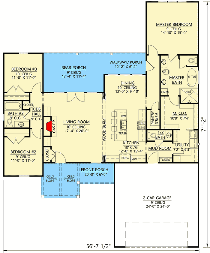 Plan 56452SM: Split Bed Modern Farmhouse Plan with Shed Dormer - 1814 Sq Ft - Floor Plan - Main Level - Cottage, Country, Craftsman, Farmhouse, Modern Farmhouse, New American, Southern