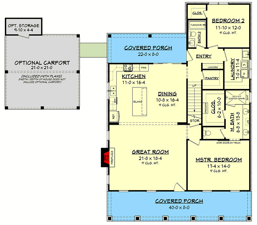 Plan 51808HZ: Southern Country House Plan with Flex Room Tucked Into Gable - Floor Plan - Main Level - Cottage, Country, Farmhouse, Southern