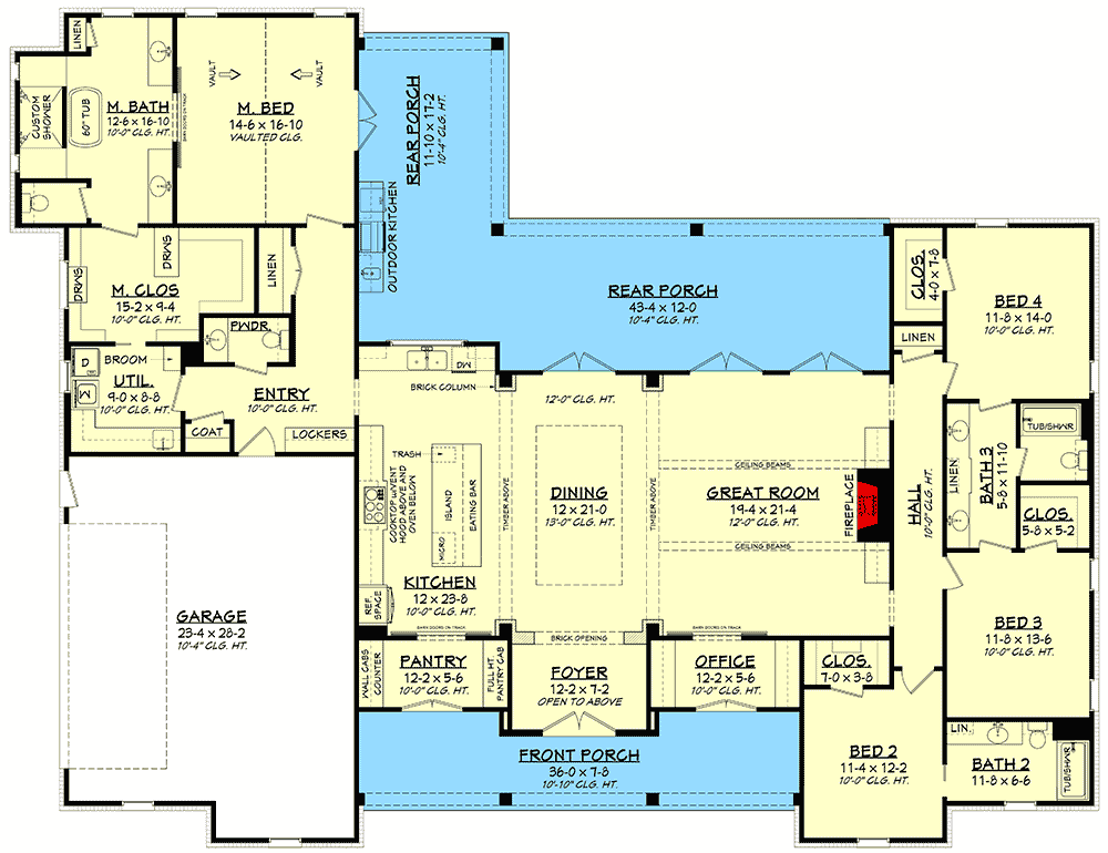 Plan 51810HZ: Stylish 4-Bed Modern Farmhouse Plan with Vaulted Master Suite - 3076 Sq Ft - Floor Plan - Main Level - Country, Craftsman, Farmhouse, Modern Farmhouse, New American, Traditional