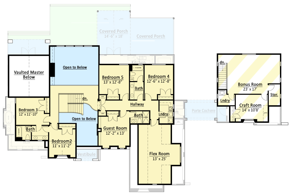 Plan 270007AF: Captivating European House Plan with Multiple Bonus Rooms Above Garages - 5064 Sq Ft - Floor Plan - 2nd Floor - Colonial, European, French Country
