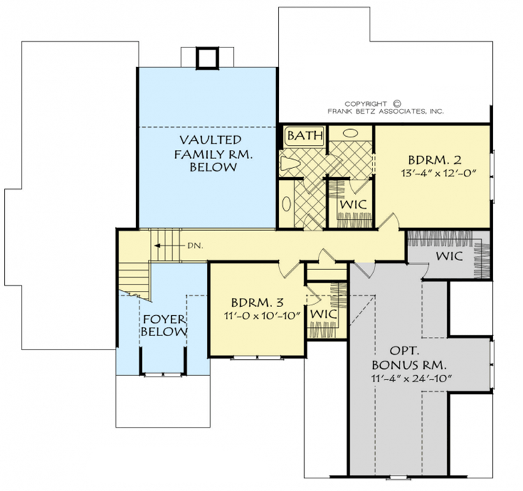 Plan 710310BTZ: 4-Bed Modern Farmhouse with Bonus Room - Floor Plan - 2nd Floor - Country, Farmhouse, Modern Farmhouse, Southern
