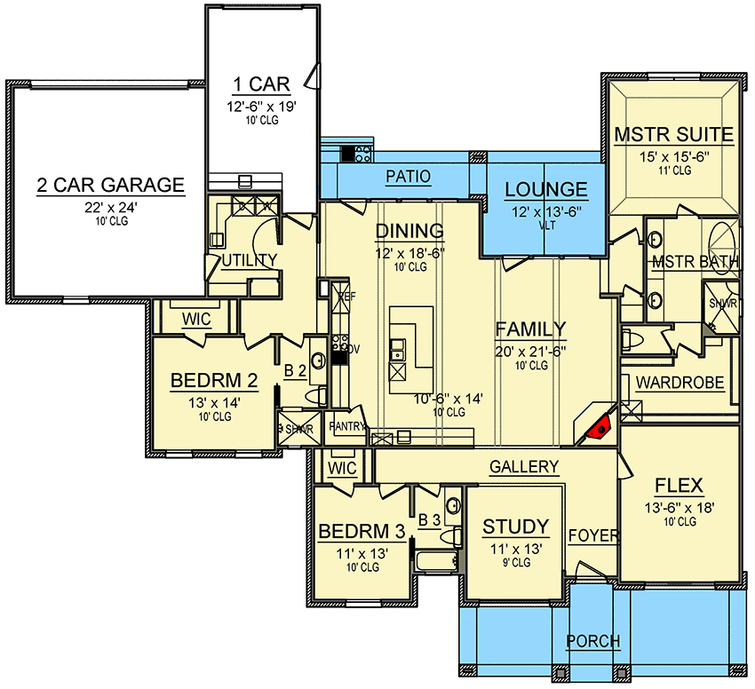 Plan 36579TX: One-level Hill Country Home with Open Floor Plan - Floor Plan - Main Level - Hill Country, Ranch