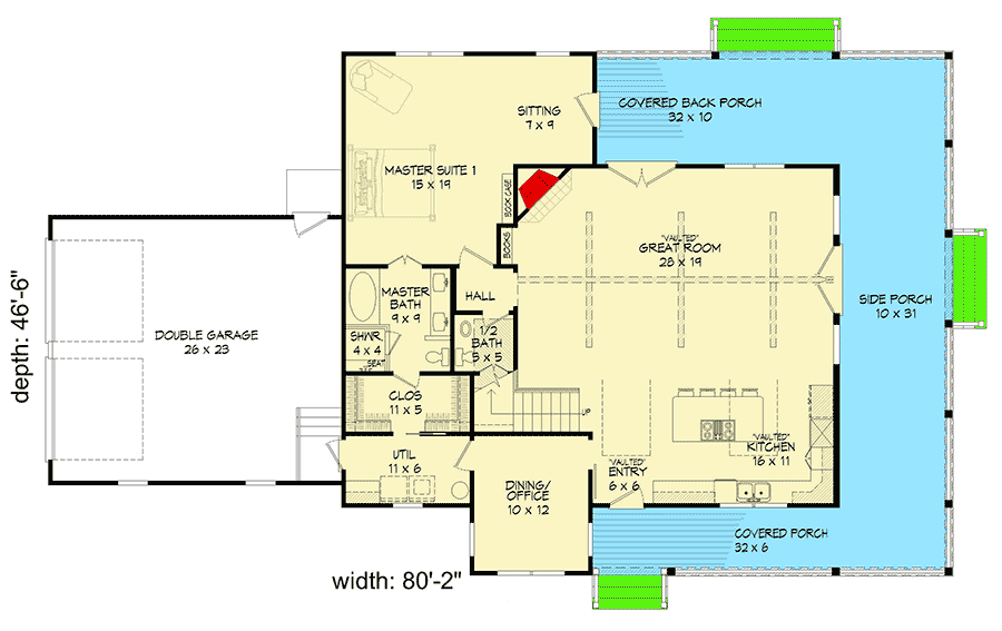 Plan 68636VR: 3 Bed Country Home Plan with Side-Entry Garage - Floor Plan - Main Level - Country, Farmhouse, Traditional