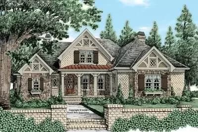 House Plan with Multiple Gables with Tudor Details