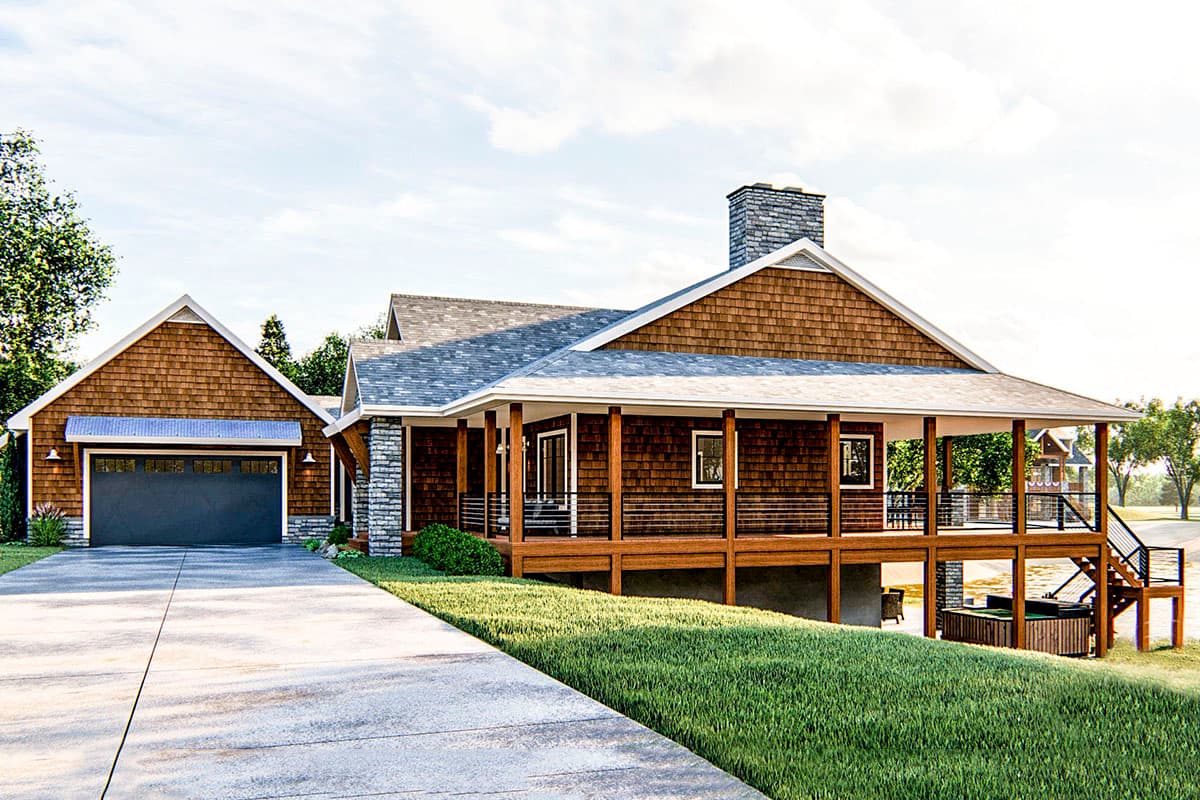 Plan 62792DJ: One-level Country Lake House Plan with Massive Wrap-around Deck - Image #4 - Country, Craftsman, Mountain, Traditional, Vacation