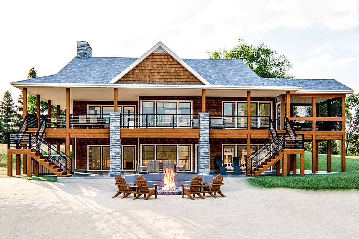 Plan 62792DJ: One-level Country Lake House Plan with Massive Wrap-around Deck - Image #5 - Country, Craftsman, Mountain, Traditional, Vacation