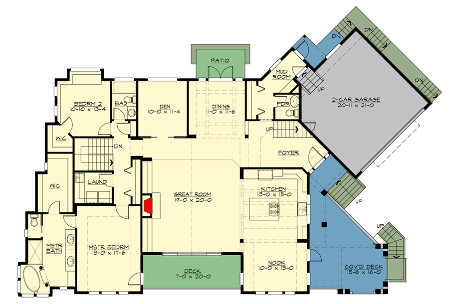 Plan 23841JD: Deluxe Craftsman House Plan with Walk-out Lower Level - Floor Plan - Main Level - Craftsman, Northwest, Shingle