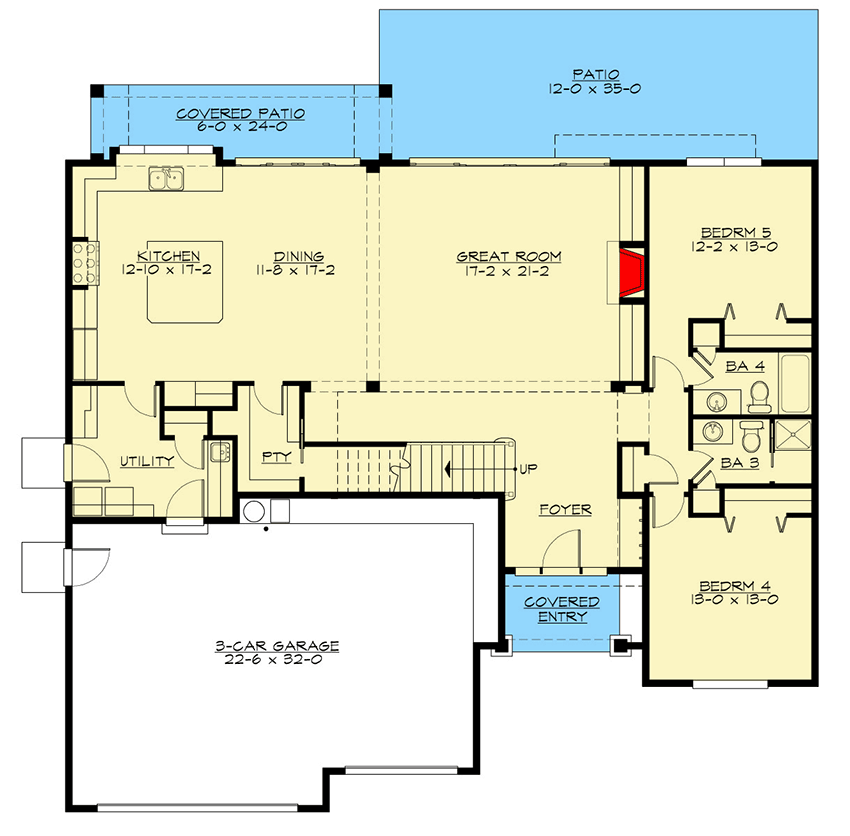Plan 23843JD: Two-story Craftsman House Plan with Second-level Master Bedroom - Floor Plan - Main Level - Country, Craftsman, Northwest