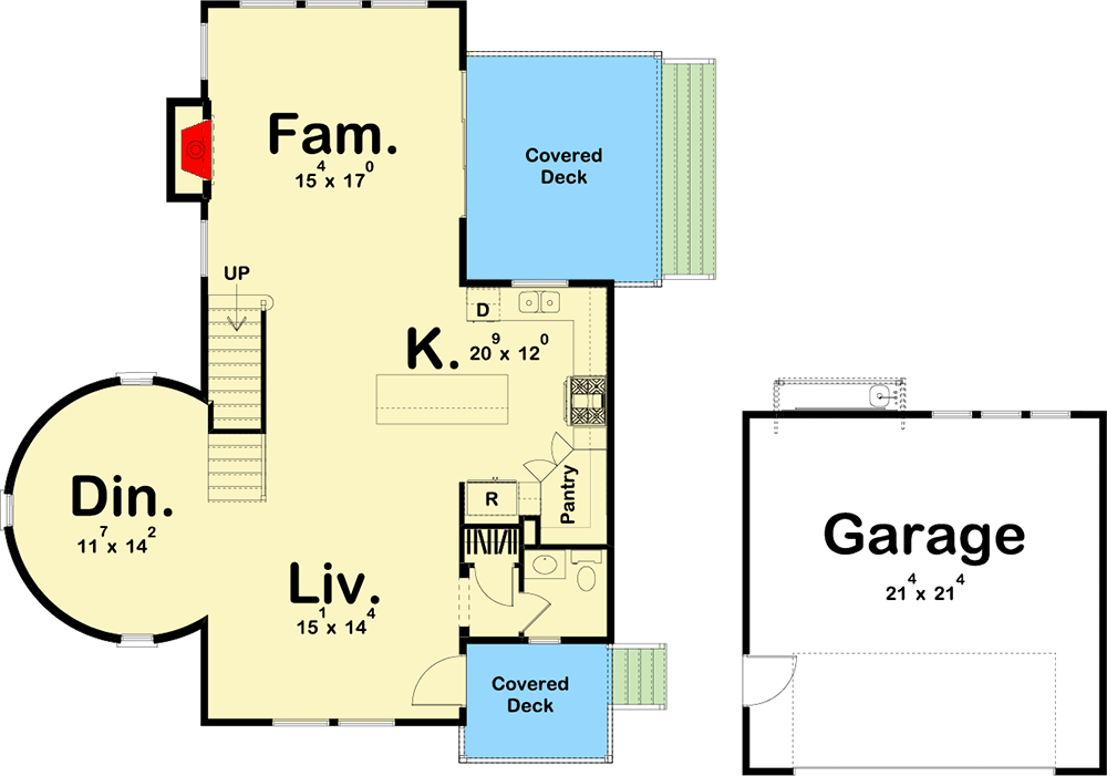 Plan 62793DJ: Coastal Living Home Plan with Lookout Tower - Floor Plan - Main Level - Coastal, Cottage, Shingle, Vacation