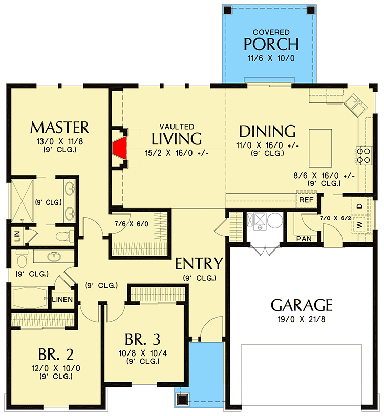 Plan 69739AM: Cozy Craftsman with Vaulted Living Room - Floor Plan - Main Level - Craftsman, Northwest, Ranch