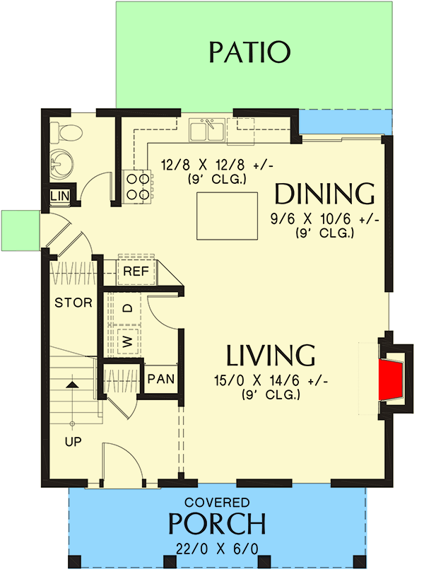 Plan 69742AM: Cozy Two-story Home Plan with Second-Level Bedrooms - 1394 Sq Ft - Floor Plan - Main Level - Country, Modern Farmhouse, New American