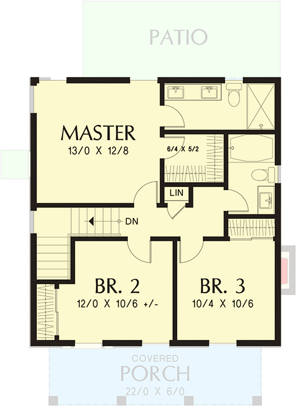 Plan 69742AM: Cozy Two-story Home Plan with Second-Level Bedrooms - 1394 Sq Ft - Floor Plan - 2nd Floor - Country, Modern Farmhouse, New American
