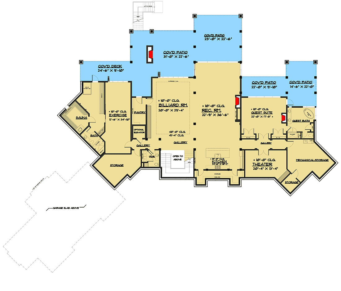 Plan 666078RAF: Luxury Mountain House Plan with Five Fireplaces - Floor Plan - Lower Level - Craftsman, Mountain, Northwest